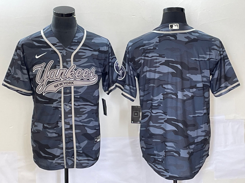 Men's New York Yankees Blank Gray Camo With Patch Cool Base Stitched Baseball Jersey Men's New York Yankees Blank Gray Camo With Patch Cool Base Stitched Baseball Jersey